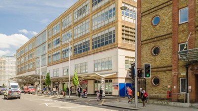 The front of Chelsea and Westminster Hospital on a sunny day