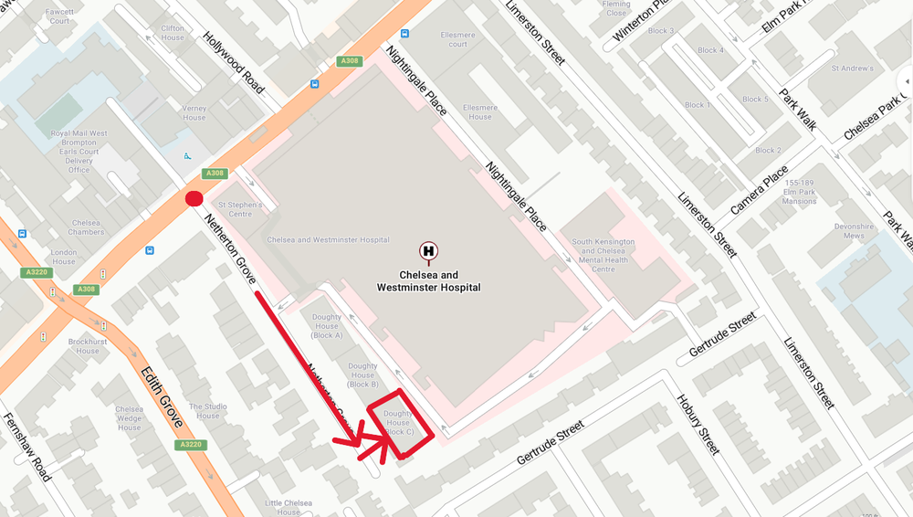 Map of location of Cheyne Child Development Service (Chelsea and Westminster)