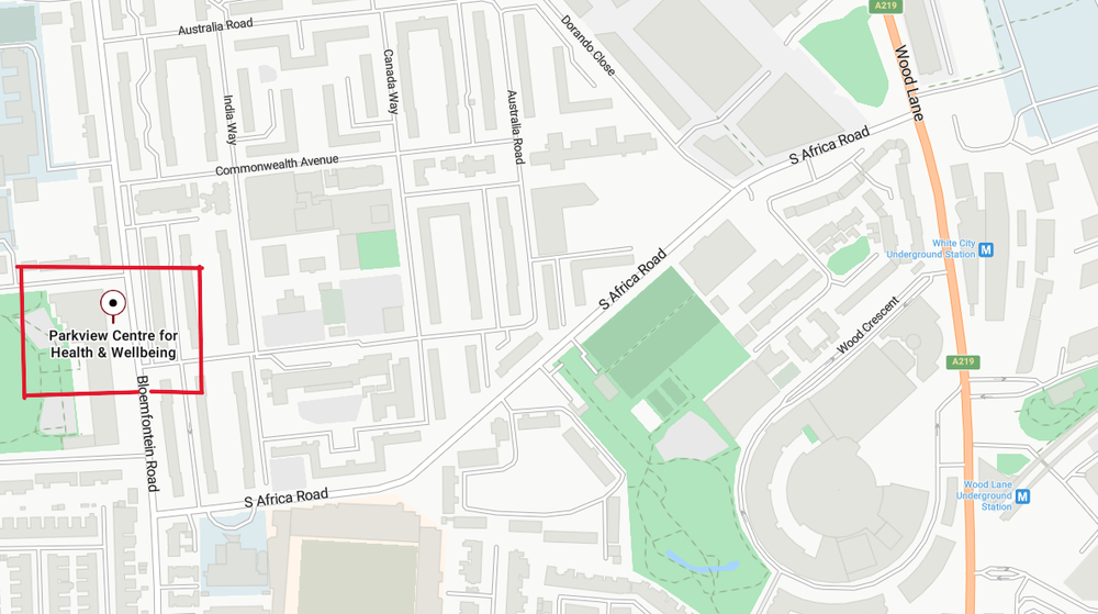 Map of location of Parkview Centre for Health and Wellbeing